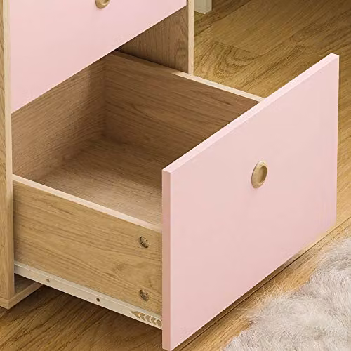 Junior Vida Neptune Set of 2 Two Drawer Bedside Tables for Childrens Bedrooms in Pink and Oak – 3