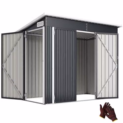 Outsunny Grey Galvanised Steel Pent Garden Storage Shed with Double Doors and Side Vents W/D/H: 234 x 132 x 185 cm – 1