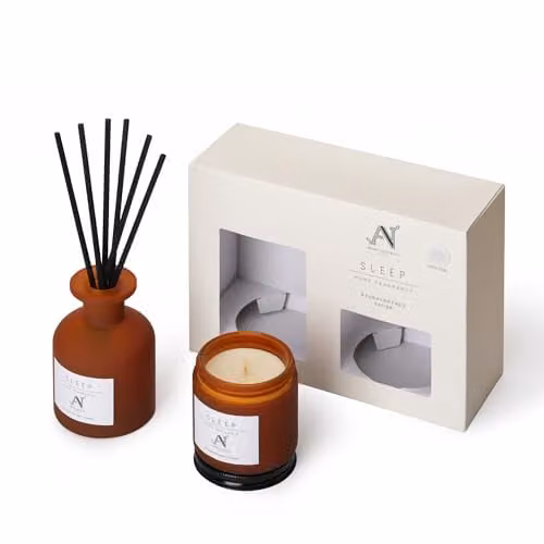 Aroma Naturals Aromatherapy Candle and Reed Diffuser Gift Set in Brown with Sleep Scent