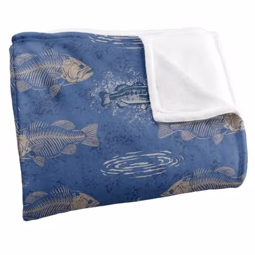 JQ Licensing Bass To The Bone Fishing Pattern Super Soft Fleece Throw Blanket, Multicolour, W/D/H: 91 x 147 cm – 2