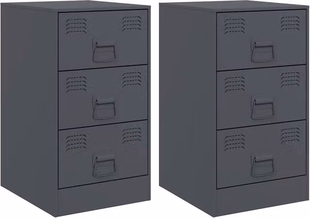 Berkfield Home Set of 2 Anthracite Metal Bedside Cabinets, W/D/H: 34.5 x 39 x 62 cm