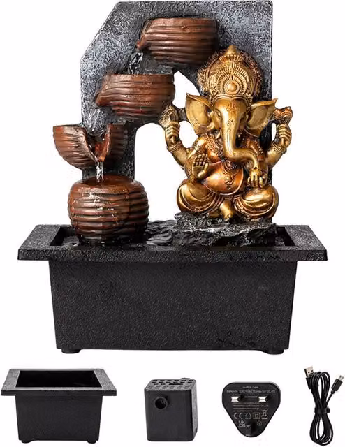 Spector Bronze Tabletop Water Fountain with LED Light and USB Power