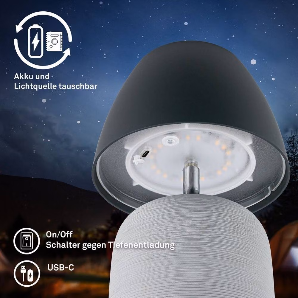 Briloner Rechargeable LED Table Lamp with Ceramic Base, Dimmable Touch Control, IP44 Outdoor Use, Grey-Anthracite, H 22 cm x W 13.5 cm x D 13.5 cm – 4