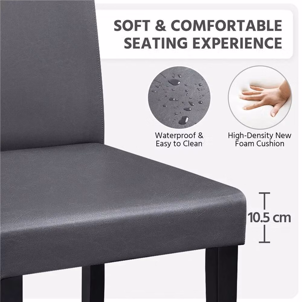 EONLION Set of 2 High Back Dining Chairs in Dark Grey Faux Leather with Rubberwood Legs – 3