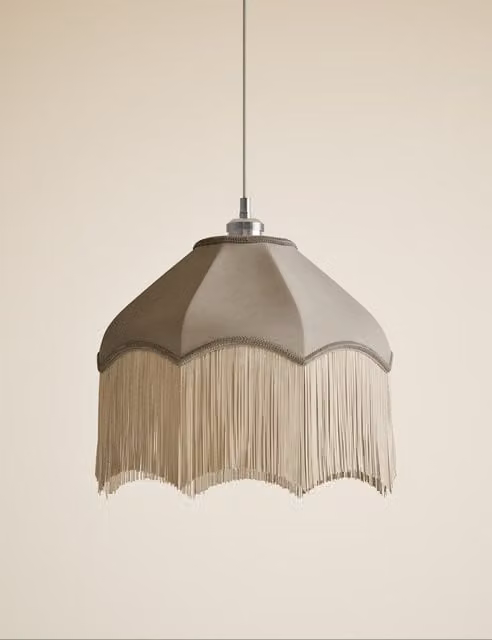 M&S Fringed Velvet Cone Lamp Shade in Beige