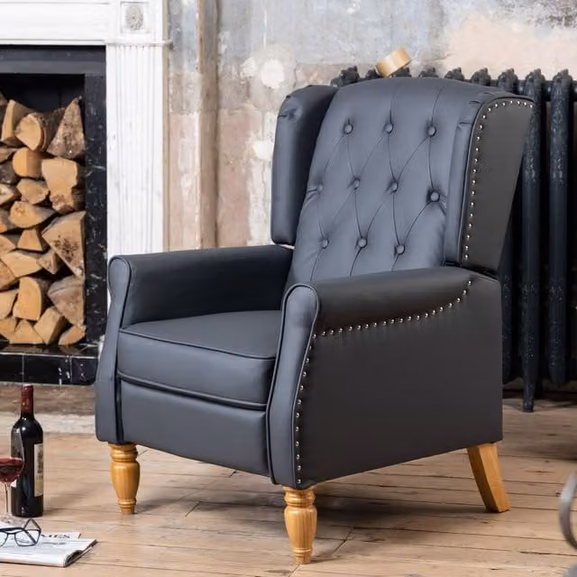 Artemis Home Galena Classic Recliner Armchair in Grey Synthetic Leather with Solid Wood Frame