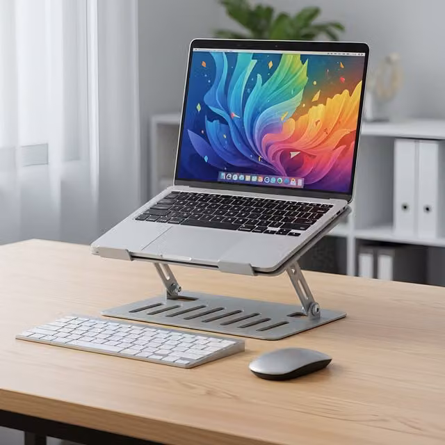 Livingandhome Foldable Adjustable Aluminium Alloy Laptop Stand - Silver