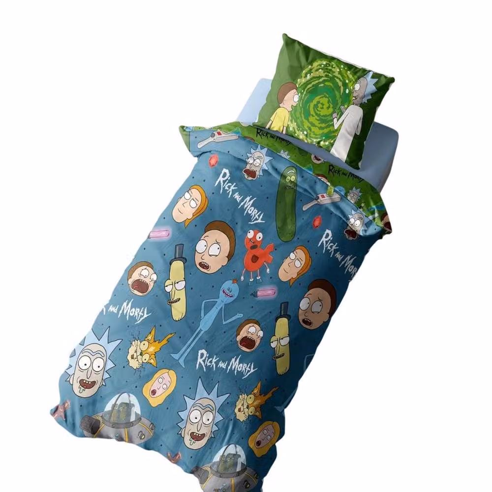 Rick & Morty Portals Pickle Characters Reversible Blue Microfibre Duvet Set with Pillowcase, W/H: 90 x 200 cm – 2