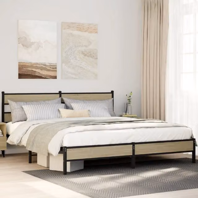 Berkfield Home Metal Bed Frame in Sonoma Oak Brown, W/D/H: 180 x 200 cm
