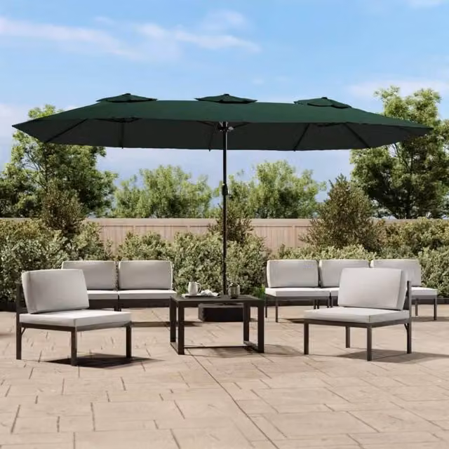 Berkfield Home Double-Head Cantilever Parasol with LEDs, Green, W: 449 cm, H: 245 cm – 1