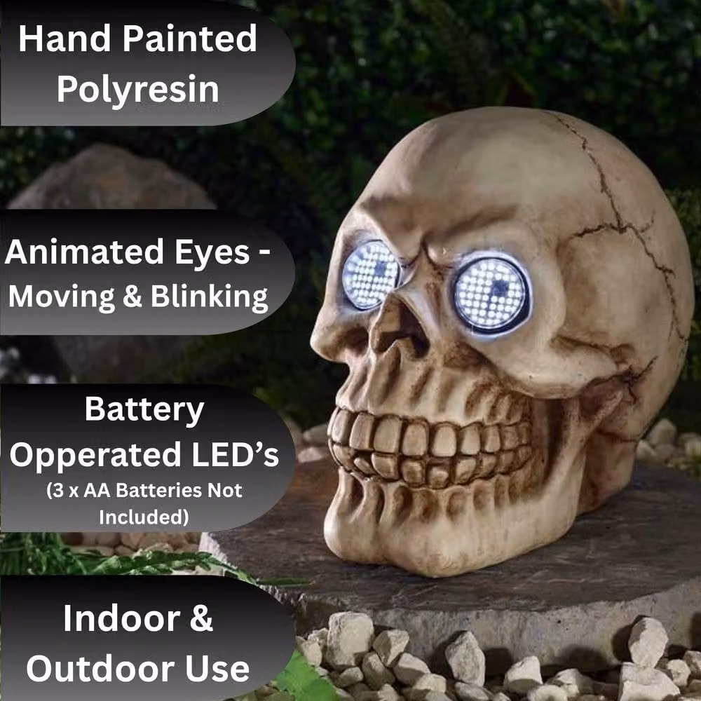Marco Paul LED Blinking Skull Halloween Tabletop Decoration in White/Beige, Height: 21 cm – 4