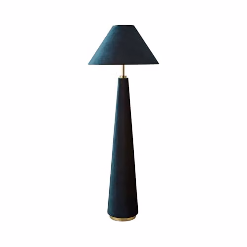 ValueLights Martha Conical Teal Velvet Midi Floor Lamp with Bulb and Gold/Brass Metal Base, Height: 140 cm – 2