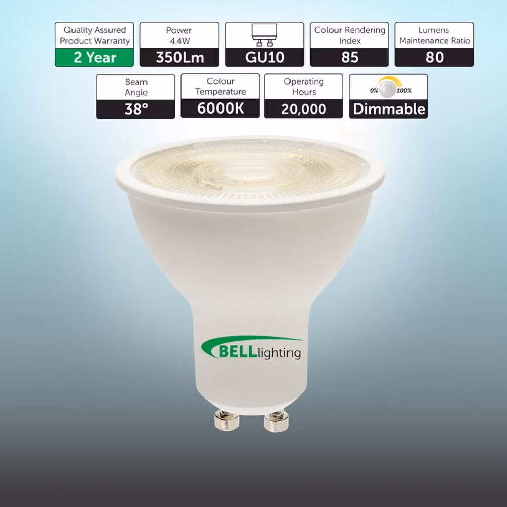 BELL Lighting GU10 Dimmable LED Bulbs, Daylight White, 4.4W, 350lm, Pack of 10 – 2