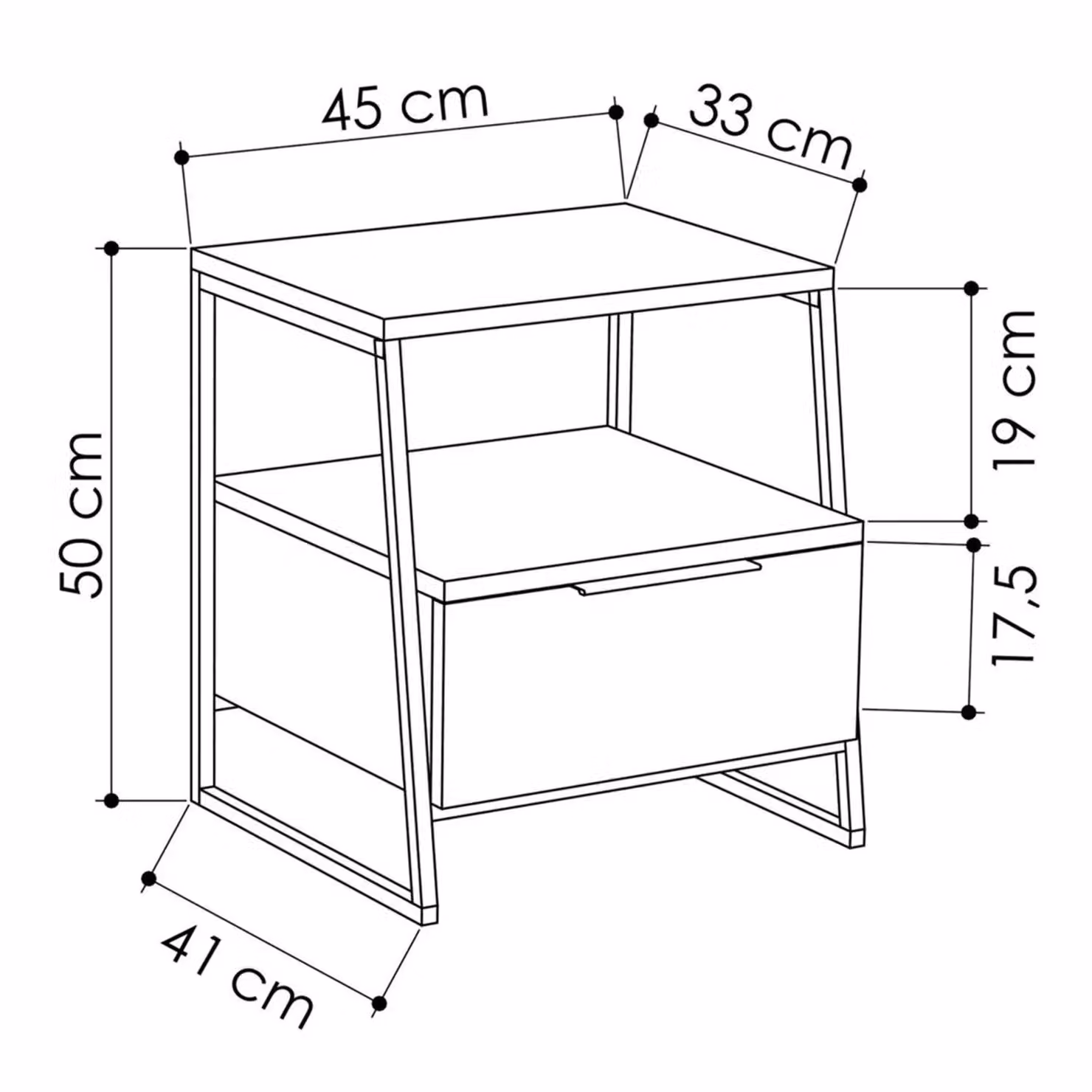 FWStyle Modern Large Bedside Table Nightstand with 1 Drawer in Mocha Grey and Black Metal Frame, W: 45 cm, D: 41 cm, H: 50 cm – 4