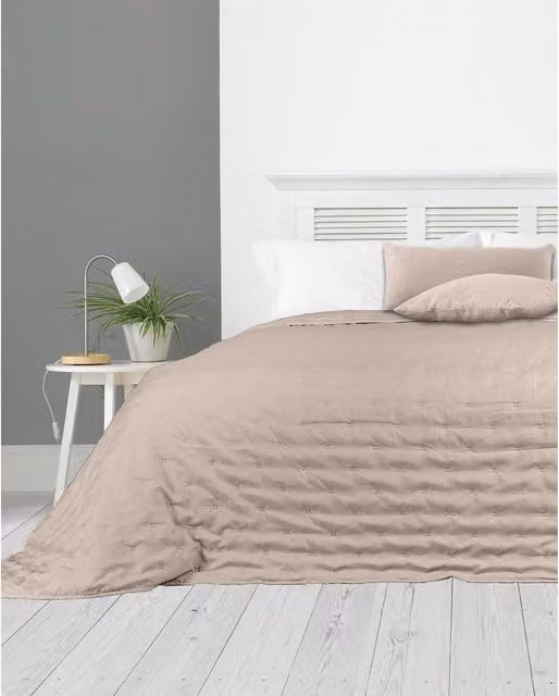 HomeSpace Direct Leon Geometric Embossed Bedspread in Beige