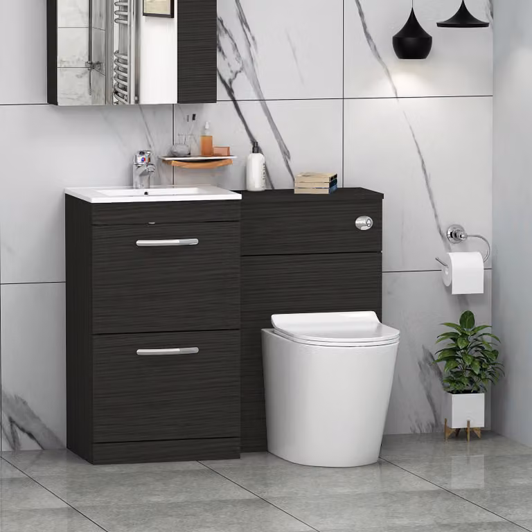 Royal Bathrooms Modern Turin Matt Black 1000mm Minimalist 2-Drawer Basin and Cesar Back to Wall Toilet Pack