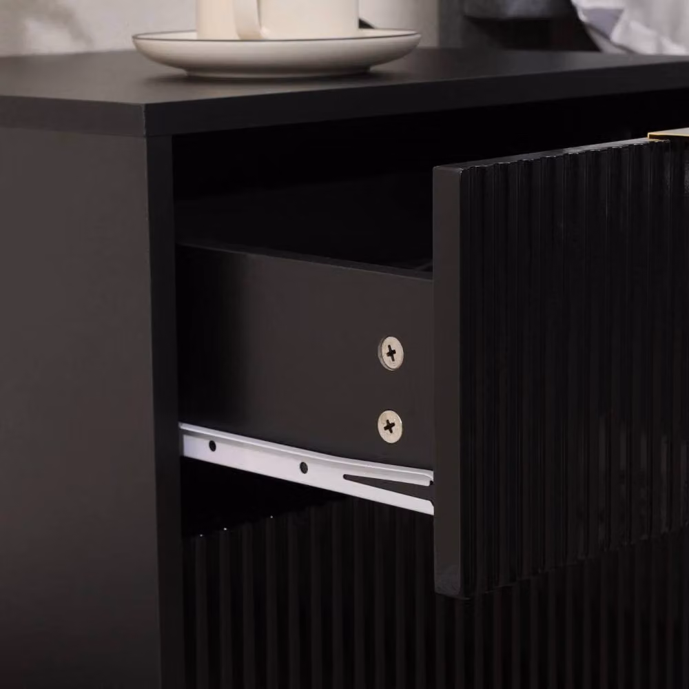 Nordara Black Fluted 2 Drawer Bedside Cabinet with Gold Metal Legs – 3