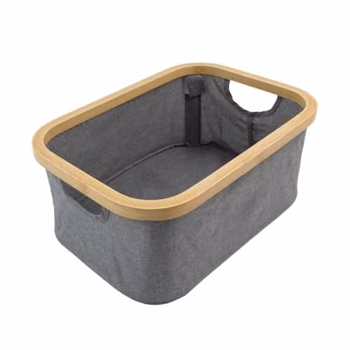 JVL Bambanio Foldable Bamboo Storage Basket with Handles, Grey, 26L – 1
