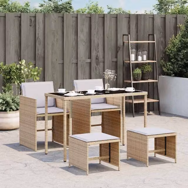 Berkfield Home 5 Piece Poly Rattan Garden Dining Set with Beige Cushions
