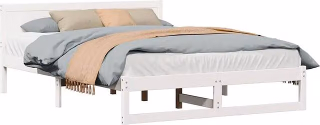 Berkfield Home Elegant Bed Frame in White Solid Pine Wood, W/D/H: 140 x 200 cm