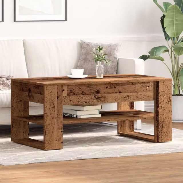 Berkfield Home Vintage Wood Coffee Table in Brown, W/D/H: 102 x 55 x 45 cm – 1