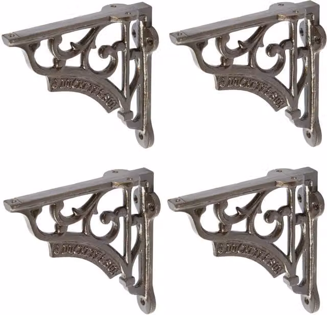 Hammer and Tongs Ornate Iron Shelf Bracket, Pack of 4, Matt Black/Grey, Diameter: 12 cm