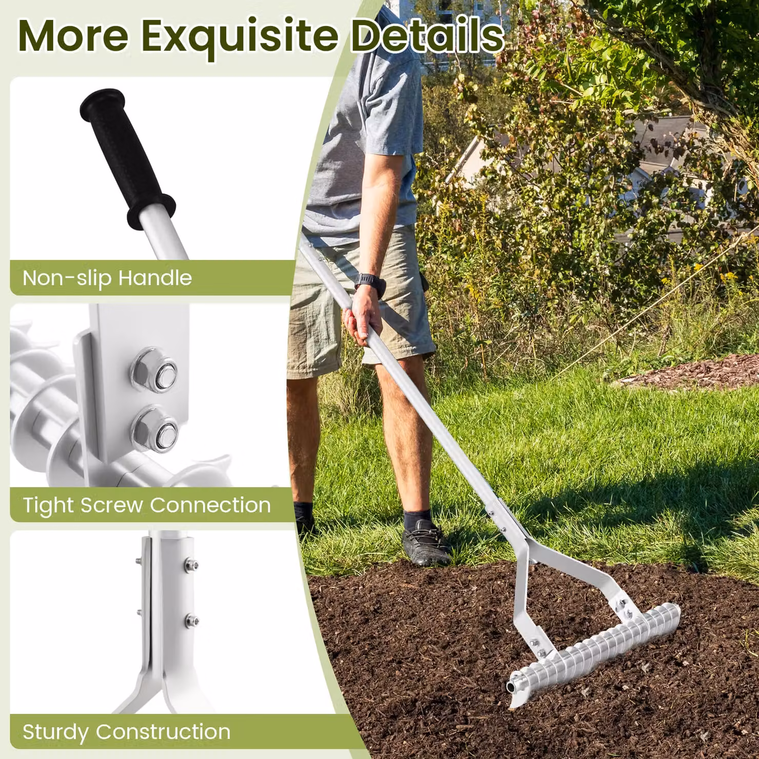 Gymax Silver Aluminium Garden Thatch Rake, 50 cm Wide, 178 cm Length – 3