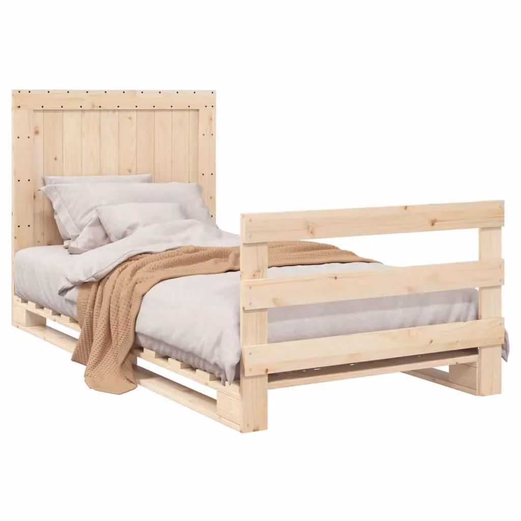 Berkfield Home Solid Wood Pine Bed Frame with Headboard in Brown, W/D/H: 100 x 200 cm – 2