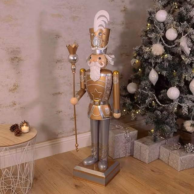 Marco Paul Gold and White Nutcracker Soldier Statue with LED Lights, Height: 120 cm