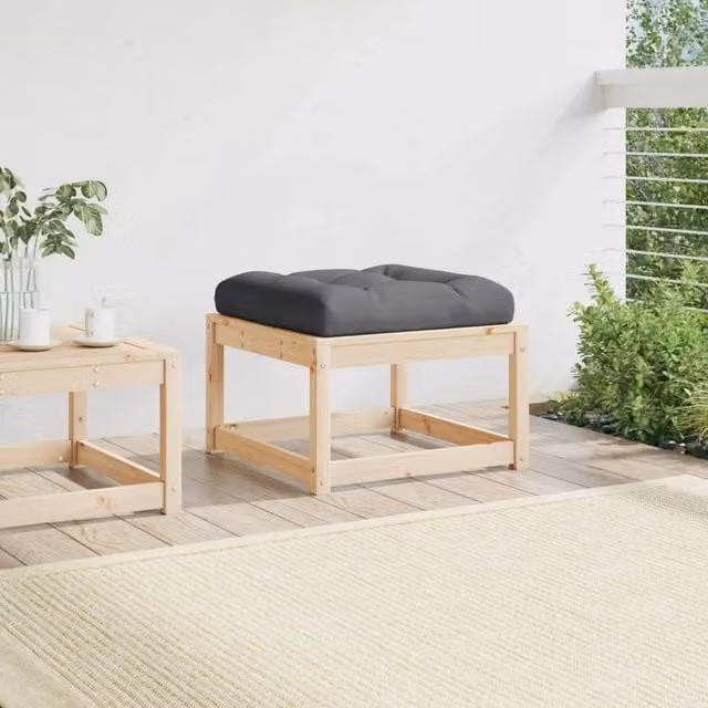 Berkfield Home Beautiful Garden Footstool with Cushions in Light Tan Solid Pine Wood