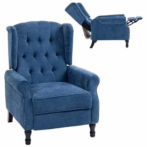 HOMCOM Vintage Manual Reclining Armchair with Integrated Footrest in Blue