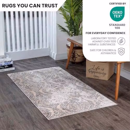 Livabliss Meknes Vintage Boho Rug in Grey and Beige, W/D/H: 80 x 150 x 0.7 cm – 3
