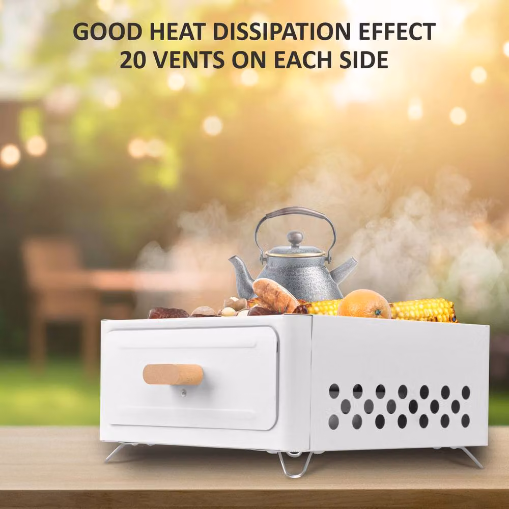 Crystals Portable Tabletop Charcoal BBQ Grill in White, Enamelled Steel and Chrome, W/D/H: 31.0 x 31.0 x 15.5 cm – 3