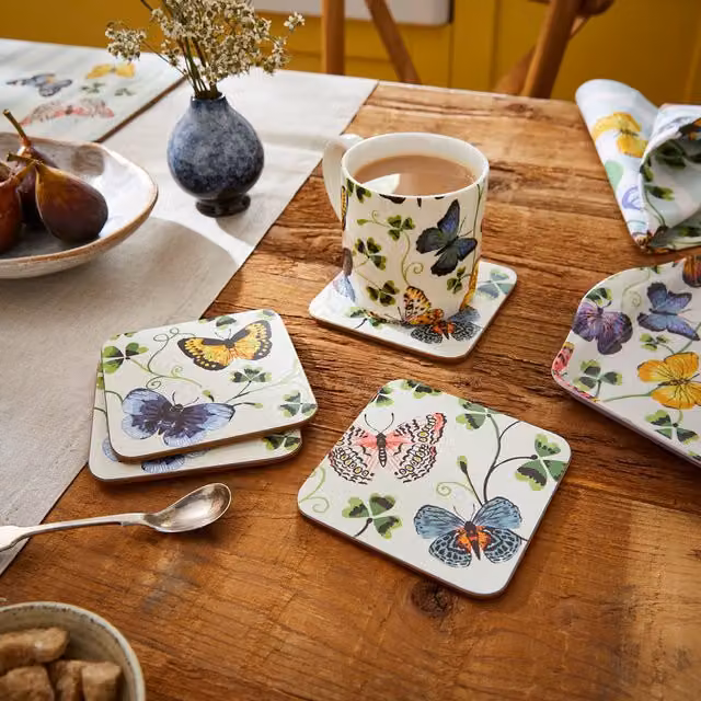 Ulster Weavers Butterfly Grove Floral Print Coasters, Pack of 4, Blue, Green and Multicolour – 1