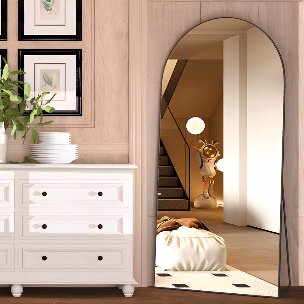 CASSILANDO Modern Arched Full Length Mirror in Gold and Black, H 180 cm x W 80 cm – 3