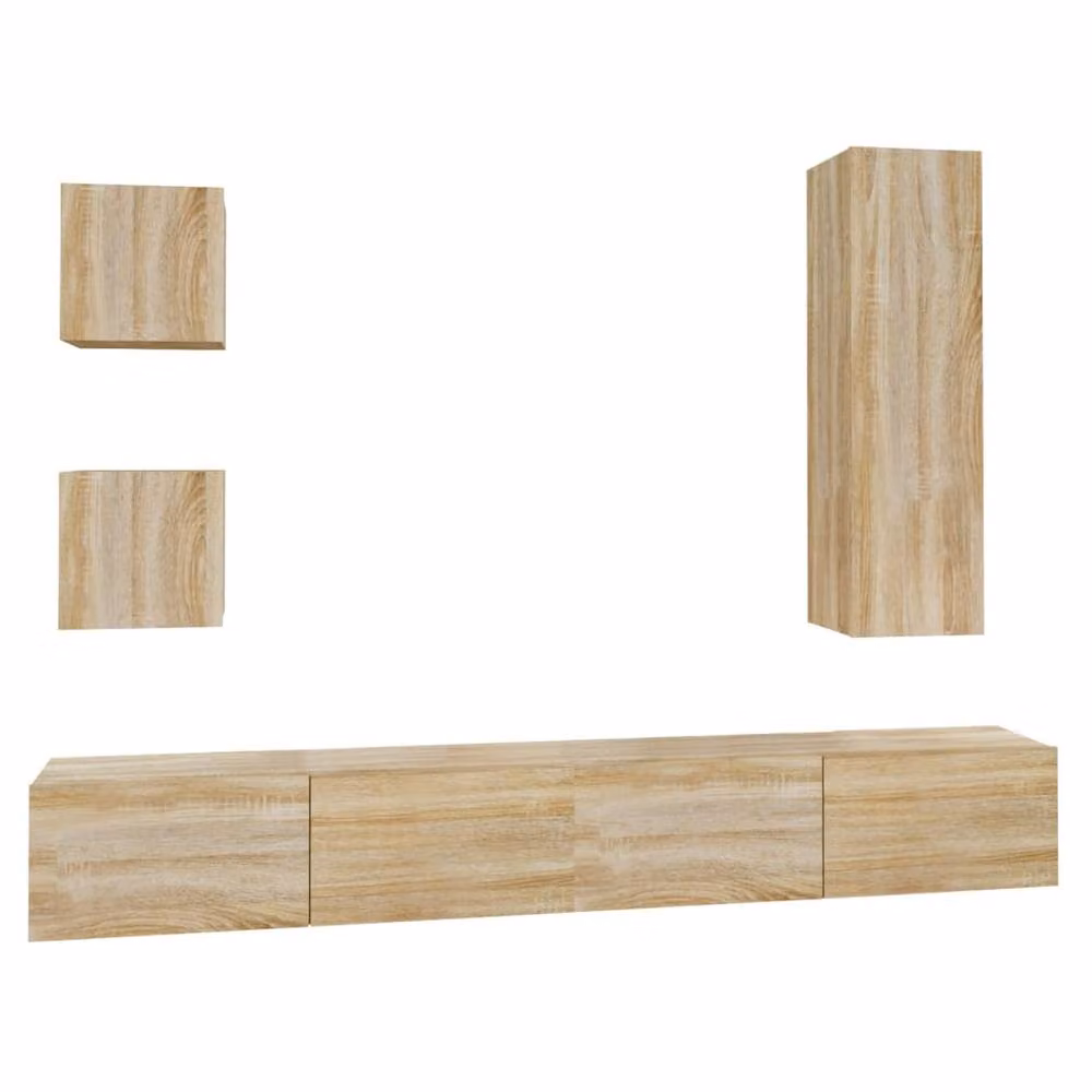 Berkfield Home Classic 5 Piece TV Cabinet Set in Sonoma Oak and Beige Engineered Wood – 2