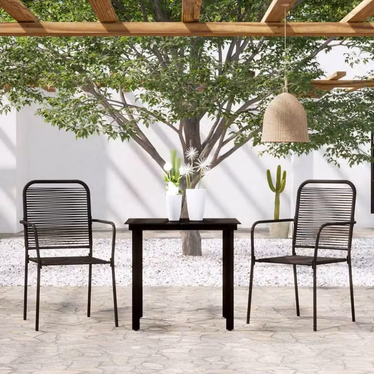 Berkfield Home Elegant 3 Piece Garden Dining Set in Matt Black Powder Coated Steel with Glass Top