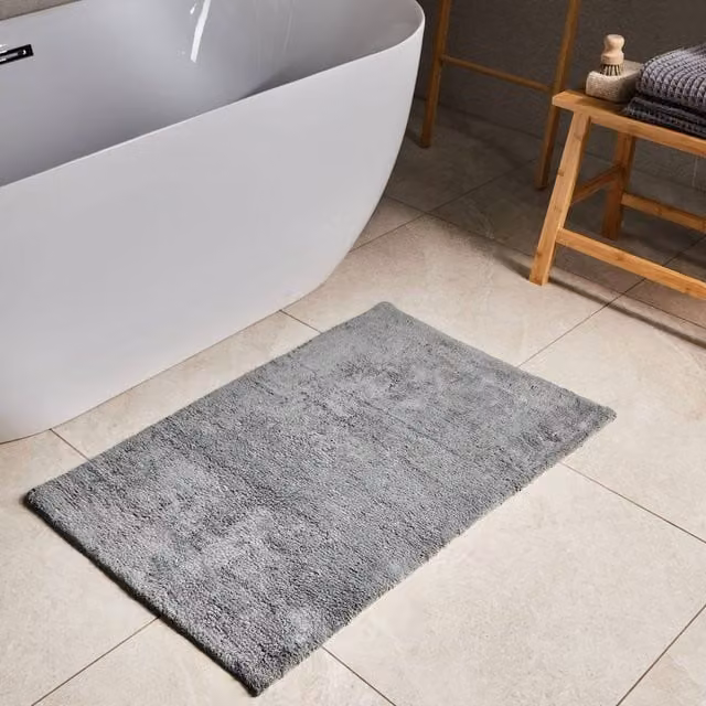 Wyld and Coco Grey Cotton Bath Mat, W: 60 cm, D: 90 cm – 1