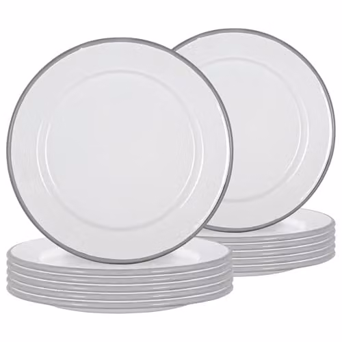 Argon Tableware Enamel Side Plates, Set of 12, Grey and White, Diameter: 20 cm