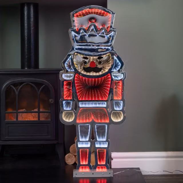 Samuel Alexander 87cm LED Infinity Standing Christmas Nutcracker Decoration with Metal Base in Red and White – 1