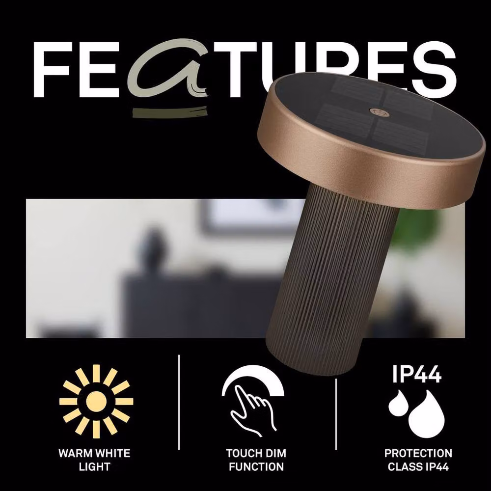Briloner Poga Rechargeable LED Table Lamp with Solar Panel, Dimmable Touch Control, IP44 Weatherproof, Anthracite Bronze Metallic, H x W x D: 20 x 16 x 16 cm – 3