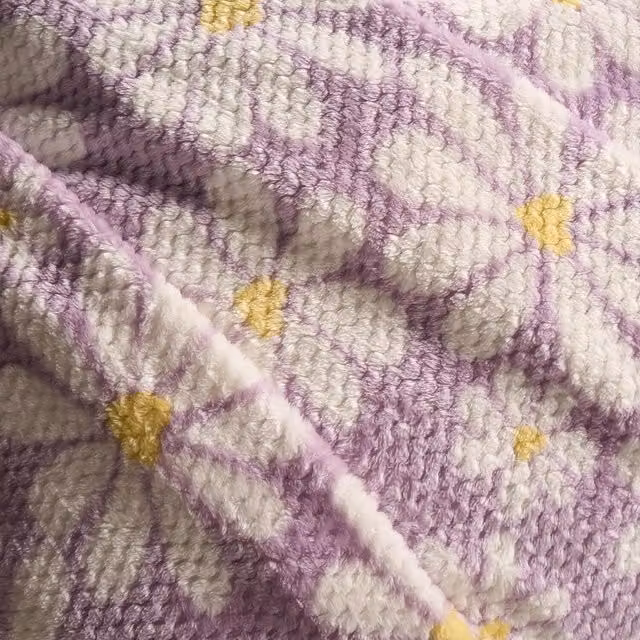 OHS Daisy Print Waffle Fleece Throw in Purple