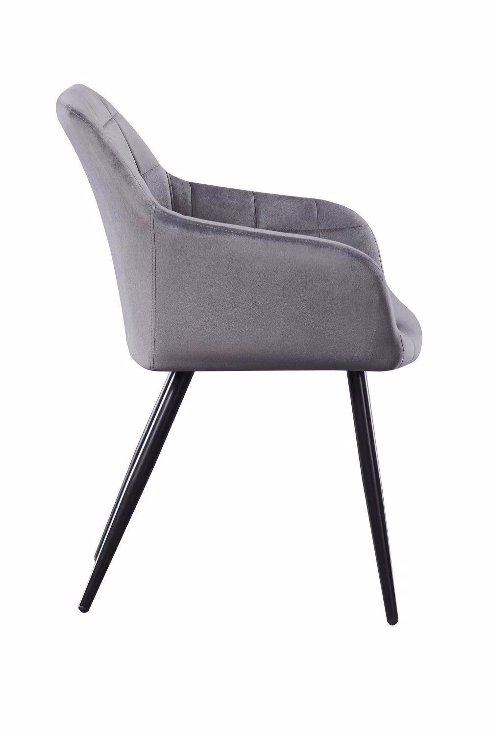 Life Interiors Set of 4 Camden Modern Velvet Dining Chairs with Armrests and Black Metal Legs in Dark Grey – 3