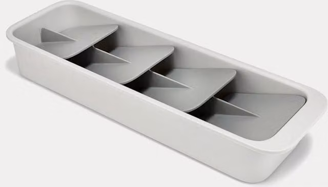 Joseph Joseph Compact Tiered Cutlery Holder with Compartments in Stone Beige and White