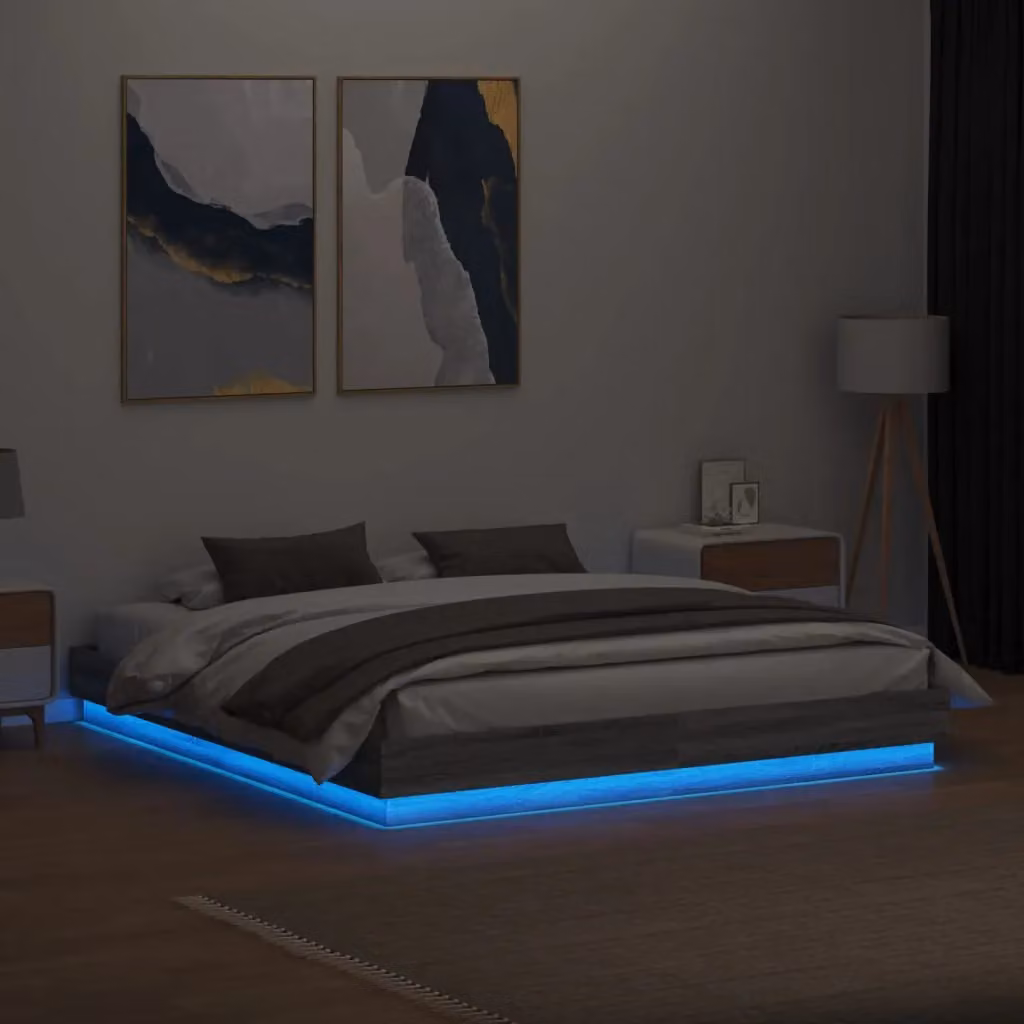 Berkfield Home Super King Bed Frame in Grey Sonoma with LED Under-Bed Lighting and USB Charging Port, W: 180 cm, D: 200 cm – 3