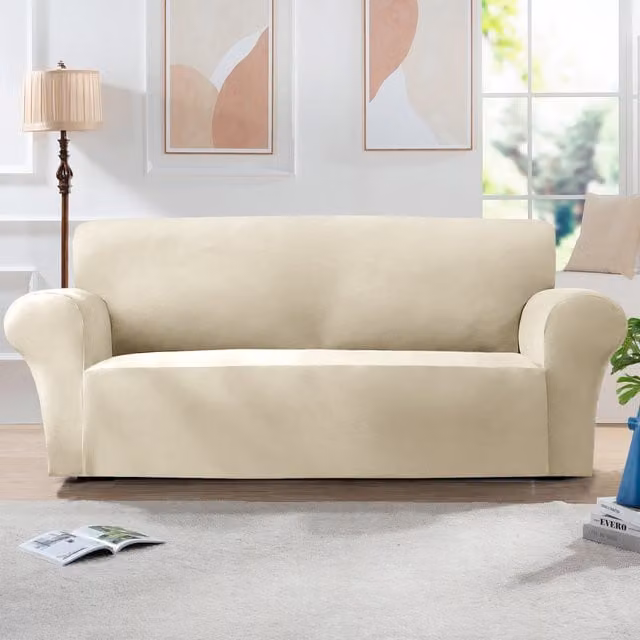 Home Republic Beige Mink Velvet Stretch 3 Seater Sofa Cover