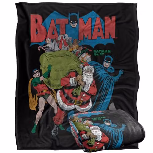Warner Bros. Batman Seasons Greetings Christmas Comic Cover Super Soft Fleece Throw Blanket, Multicolour, W: 152 cm, D: 127 cm – 1