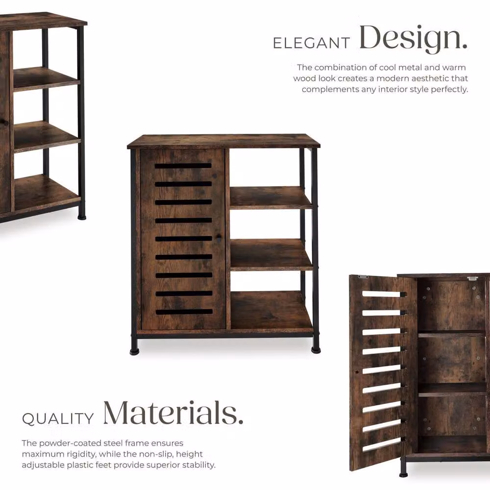 tectake Industrial Sideboard with 3 Open Shelves in Brown and Black Oak Finish – 3