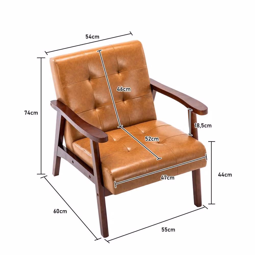 HomeMiYN Vintage Faux Leather Armchair with Solid Wood Legs in Burnt Orange – 5