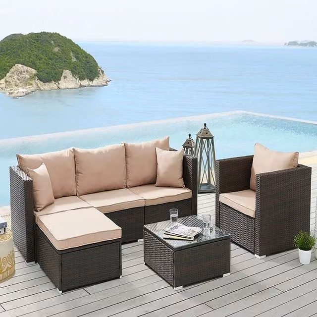 GRS Modern Brown Rattan and Glass Set